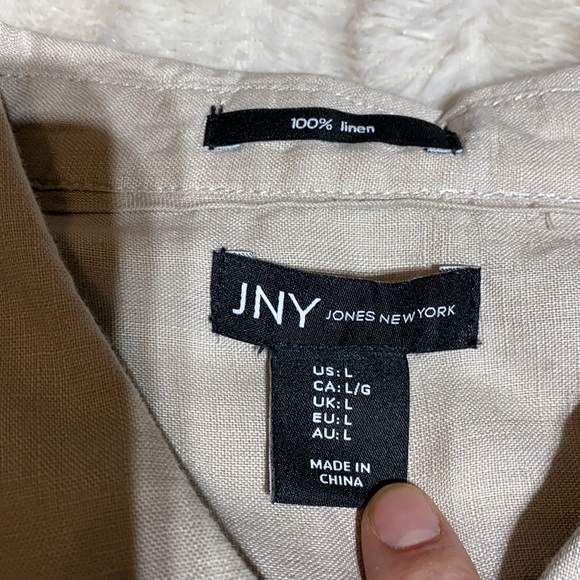 100% linen shirt button up top size large button down tan shirt - Picture 6 of 7